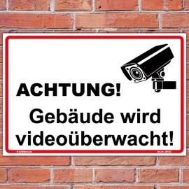 Sign "Gebäude wird videoüberwacht" Sign 300 x 200 mm Sturdy Aluminium Composite Panel 3 mm Thick