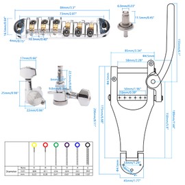JIUWU Guitar Bridge Tremolo Tailpiece Replacement Mini Self Locking Rotomatic Tuner for Electric Guitar, with Guitar String, String Cutter and Screwdriver, Silver