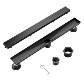 BARONAGE 28 Inch Linear Shower Drain, 2-in-1 Flat & Tile Insert Cover, Matte Black Rectangle Shower Floor Drain AISI 304 Stainless Steel with Accessories CUPC Certified