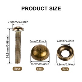 8Pcs Brass Decorative Screws with Caps, Self Tapping Screw Decorative Cover, Cabinet Doors and Window Screws Fastener, Mirror Screws, Wood Handcrafted for Furniture Fixing(15mm x M4)