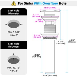 Angle Simple Bathroom Sink Drain, Brass Pop Up Drain Stopper for Vanity Sink with Overflow, Brushed Nickel