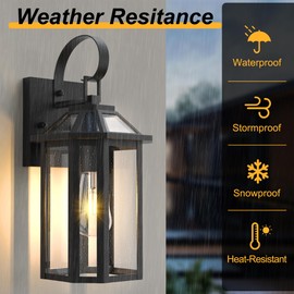 Lawyettle Outdoor Wall Lantern, 15.5 Inch, Exterior Waterproof Wall Sconce Light Fixtures, Clear Glass Porch Lights for Front Door, Patio, and House Garage, Black