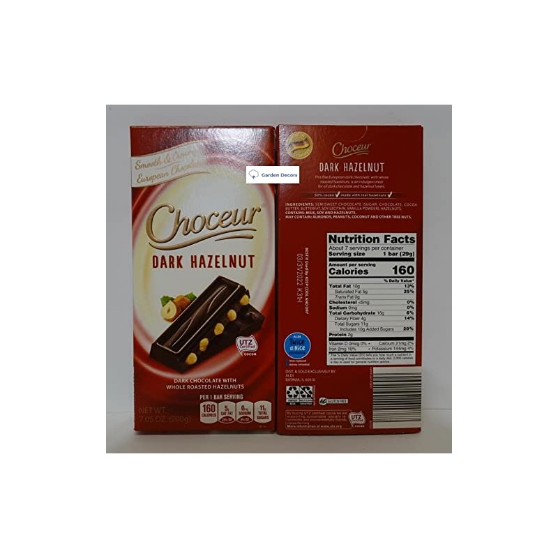Choceur Dark Chocolate with Whole Roasted Hazelnuts 7.05oz 200g