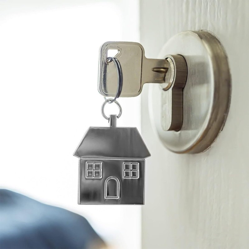 Pack of 2 Metal Key Rings with House, Silver Small