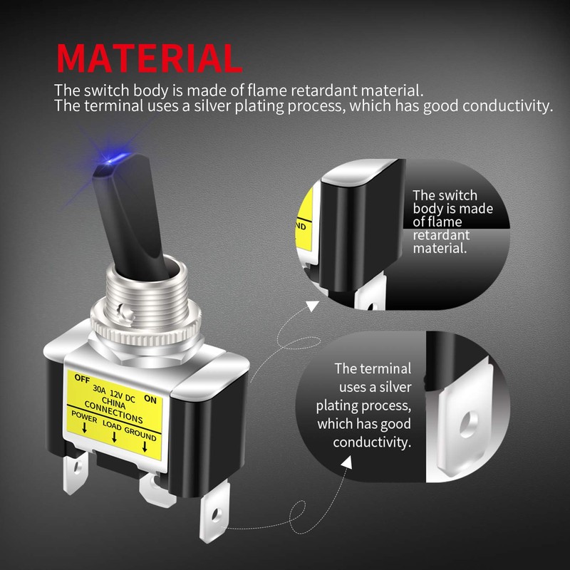 DaierTek 12V Blue LED Lighted Toggle Switch 30 Amp 12