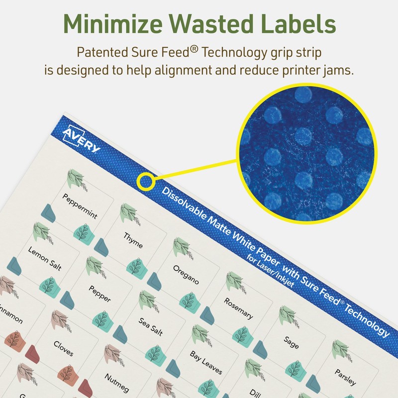 Avery Dissolvable Square Labels, Sure Feed Technology, 1" x 1",