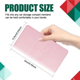 Middrivr Vehicle Glove Box Car Organizer, Car Registration and Insurance Holder, Insurance Card Holder for Cars, Leather Card Holder Interior Auto Accessories for Women (Pink/Large)