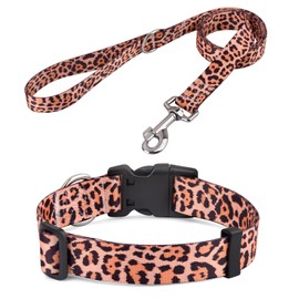 HQYDDMI Leopard Pattern Dog Collar and Leash Set - Comfy for Small, Medium, Large Dogs
