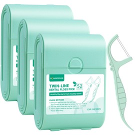 Travel Dental Floss Picks, 3 Cases with 156 Count Mint Flavor Twin-Line Dental Flosser, Portable Floss Case, Portable Floss Dispenser, Travel Floss Sticks for Adults (Green)