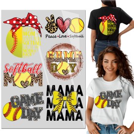 6PCS Softball Mom DTF Transfer, Iron On Transfer T-Shirt Stickers DTF transfers Ready to Press Transfers DIY for t-Shirt/Bag/Pillow/Clothing Iron on Decal Retro Ball Sport Iron on Patches