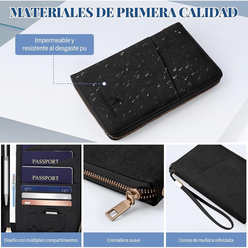 Porta Pasaporte Familiar con Bloqueo RFID (Negro)