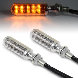 DKMOTORK Micro Bullet LED Turn Signals, Mini Motorcycle Bolt-On Blinkers Lights, Amber Rear Front Indicator Universal for Cafe Racer Motorbike Scooter