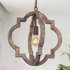 LOG BARN Farmhouse Pendant Lights Kitchen Island, 16'' Orb Distressed Wood Pendant Light Fixtures, Rustic Large Kitchen Pendant Lighting Over Island