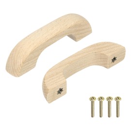 QUARKZMAN Set of 2 Wooden Drawer Handles 64 mm / 2.52 Inch Hole Spacing Beech Wood Kitchen Cabinet Knobs Handle Chest of Drawers Furniture Wood Colour