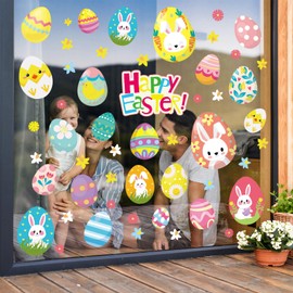 Whaline 9 Sheets Easter Window Clings Cute Cartoon Bunny Egg Chick Rabbit Window Decal Double-Sided Spring Window Decor for Home Office School Shop Glass Display Party Supplies