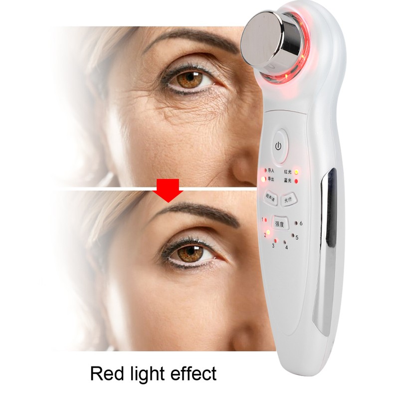 Ultrasonic Handheld Red Blue Light Vibration Anti Aging Facial Soothing