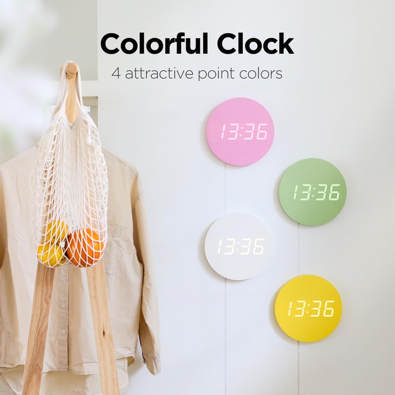mooas Crayon Mini Digital Wall Clock, Modern Night Light Digital