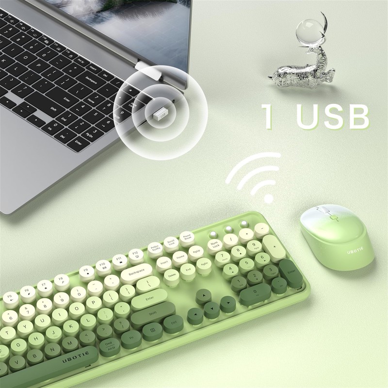 FCPLU xUBOTIE Wireless Keyboard and Mouse Combo, 104-Key Colorful Round