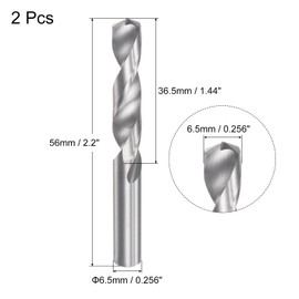 sourcing map Solid Carbide Drill Bits, 6.5mm C2/K20 Tungsten Carbide Jobber Drill Bits Straight Shank Drilling Tool for Stainless Steel Aluminum Iron Metal Plastic 2pcs