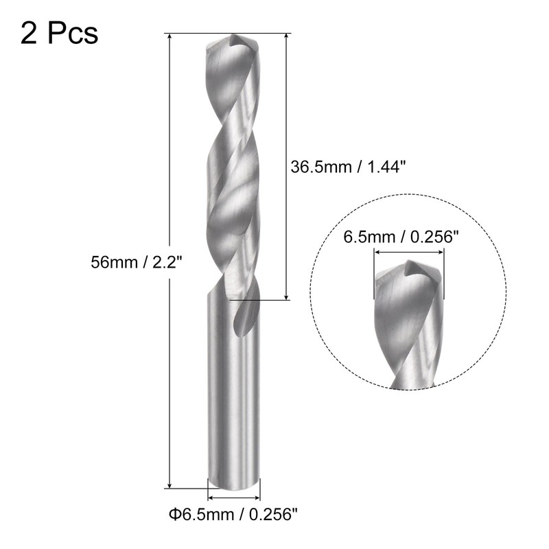 sourcing map Solid Carbide Drill Bits, 6.5mm C2/K20 Tungsten Carbide
