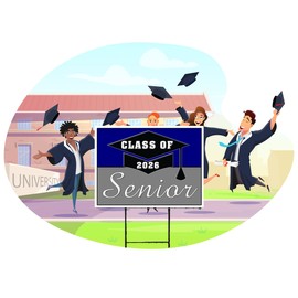 2026 Senior Class cap BLUE SILVER 18 in x 24 in Yard Sign Road Sign with Stand, Single Sided