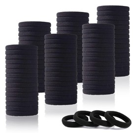 100PCS Hair Ties for Women Girl, Black Seamless Cotton Bands for Thick Thin Hair, Soft Ponytail Holders, No Crease No Damage Hair Elastics Hair Bands (1.6 Inch in Diameter)