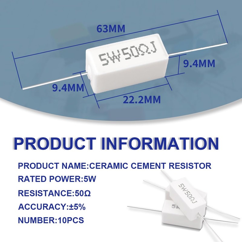 Innfeeltech 10 Pcs 5W 5% Tolerance 50 ohm Ceramic Cement