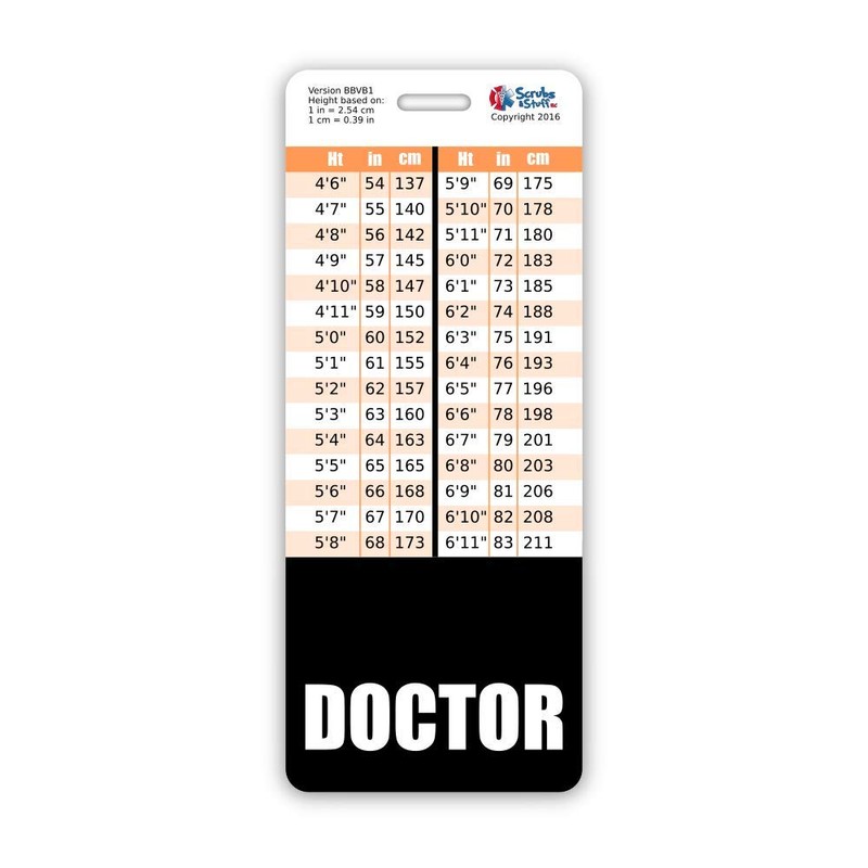 Doctor Badge Buddy Vertical w/Height & Weight Conversion Charts (Oversized,
