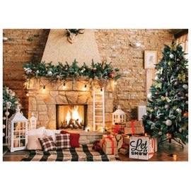 AIIKES 10x8FT Christmas Fireplace Backdrops for Photography Christmas Tree Photography Backdrop Christmas Photo Backdrops Family Party Supplies Photo Booth Studio Props 11-784