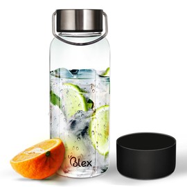 Blex 34 Oz Borosilicate Glass Water Bottle | Glass Bottle with Leak-Proof Steel Lid, Non-Slip Sleeve, Handle | BPA-Free, Non-Toxic, Thermal Stable, Perfect for Home, Gym, or Travel