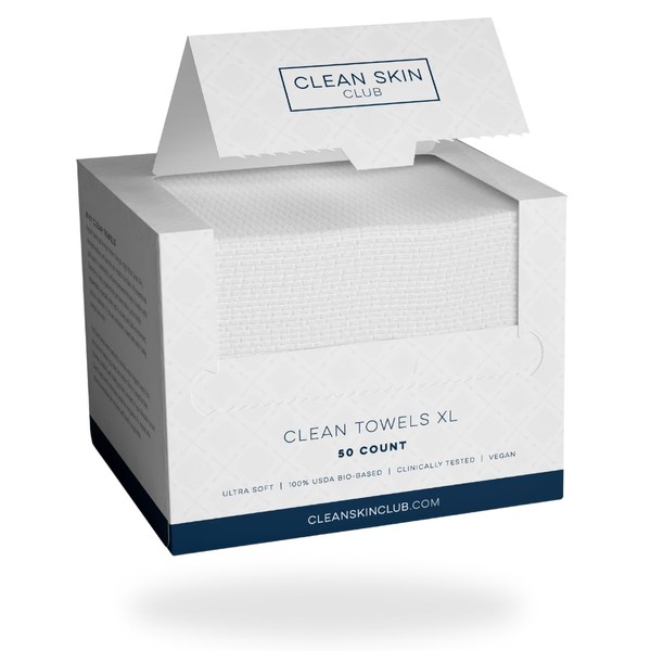 Clean Skin Club Clean Towel XL, 100% USDA Biobased Dermatologist Approved Face Towel, Disposable Clinically Tested Face Towelette, Facial Washcloth, Makeup Remover Dry Wipes, Ultra Soft,300 ct, 6 pack