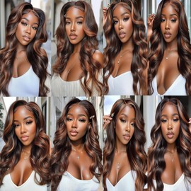 BilltiiWW Brown With Highlights P1B30 Body Wave Bundles Two Tone Black and Brown Body Wave Bundles Brazilian Hair Soft and Silky for Women 22 22 22 Inch