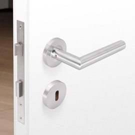 MARIE Door Handles Stainless Steel with Rosette Diameter 53 x 9 mm, Door Handles Interior Doors with Drilling Template, Handle Set, Door Handle Set for Door Thickness 20 – 47 mm