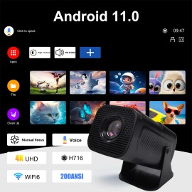 Smart Portable Projector with WiFi 6 and Bluetooth 5.0, Native 720P, Support 1080P ,Home Movie Projector with Video Systemcolor: Black, plug: US