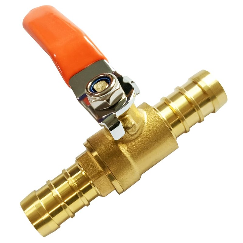 Uenede 2PCS Solid Brass 5/16"OD Barb Ball Valve 2-way Shut-off