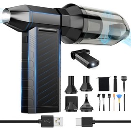 Preciva 2-in-1 Compressed Air Duster, 180,000 RPM High-Speed Turbo Electric Duster & Vacuum with 3-Second Deep Cleaning, Rechargeable Battery, 6 Attachments and LED Light for Keyboard, PC, Car, Home