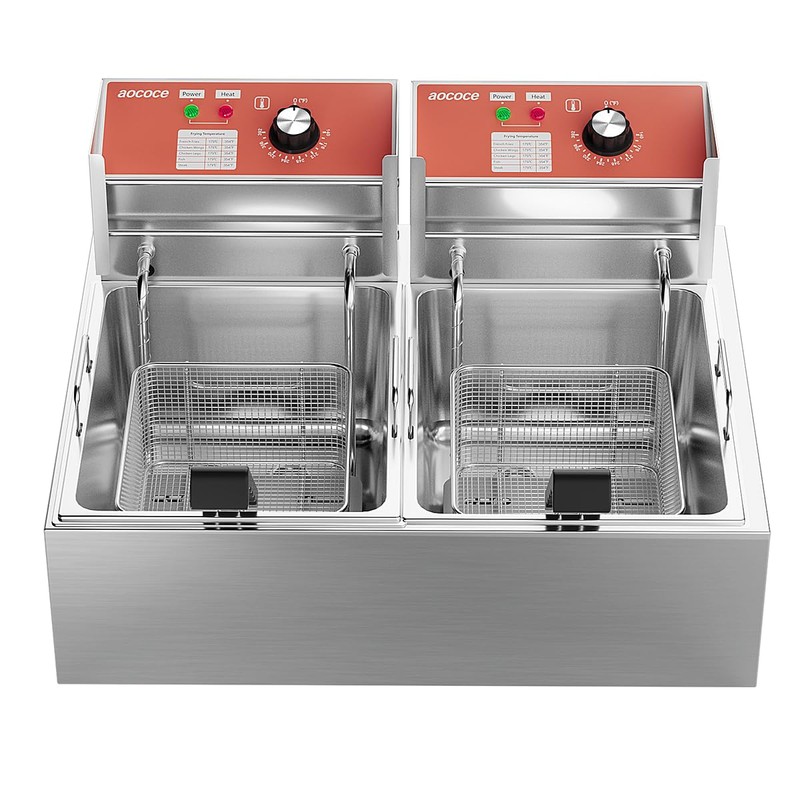 Electric Deep Fryer 17.2L Stainless Steel Dual Tank with Basket
