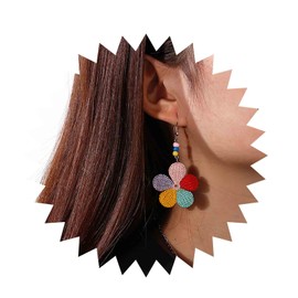 Inilbran Boho Colourful Flower Hoop Earrings Vintage Handmade Braided Rattan Flower Earrings Rainbow Flower Drop Earrings Handmade Flower Dangle Earrings Jewellery for Women and Girls, Zinc, No