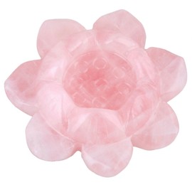mookaitedecor Rose Quartz Carved Gemstone Lotus Flower Crystal Ball Stand/Candle Holder