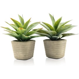 PENGYEE 2Pcs Fake Plants, Artificial Agave Plants Decoration, Faux Agave Plants Indoor, Artificial Aloe Plant for Home Office Bathroom Bedroom Kitchen Farmhouse Room Shelf Greenery Decor
