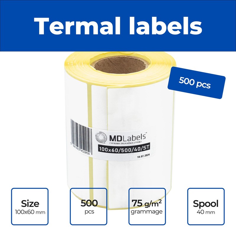 MDlabels White thermal labels on a roll (label size: 100