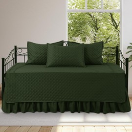 BALAPET 5 Piece Daybed Sets, Quilted Daybed Bedding Set, Twin Size All Season Cozy Daybed Covers Set with Bedskirt and Shams, 75"x39", Olive Green