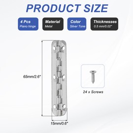 MECCANIXITY 90-Degree Small Piano Hinge Mini Jewelry Box Hinges with Screw for Jewellery Wooden Boxes (Silver Tone, Pack of 4)