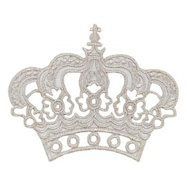 Crown Silver Metallic Princess Iron-On or Sew On Iron-On Patch for Clothes Embroidered Iron-On Patch Applique Patch Size 8.0 x 6.5 cm