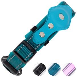 Safe Paws Reflective Airtag Dog Collar with Soft Neoprene - Our Durable Airtag Collar Holder Uses Heavy Duty Buttons to Secure Your Airtag - Air Tag Collars for Small Medium Large & XL Dogs (Blue S)
