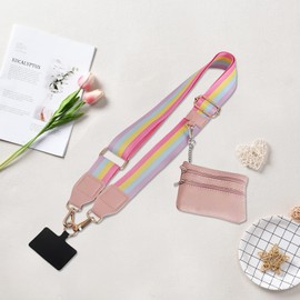 YouxuanAio Clip and Go Strap for Phone With Wallet Crossbody Phone Strap With Zippered Pouch Cross Body Phone Lanyard With Zipper Wallet Pouch Adjustable (rainbow colors)