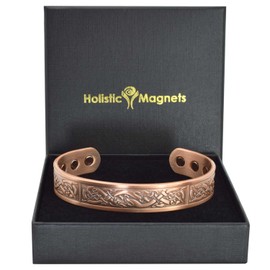 Mens Pure Copper Magnetic Bracelet Viking Copper Bangle Cuff Holistic Magnetic Band with 6 Strong Neodymium Magnets Unisex Adjustable, Viking Design-VC (M: Wrist 16.5–19.5cm/6.3–7.7”)
