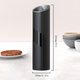 Nedyfix Gravity Electric Pepper Grinder, Battery Powered Grinder, with LED Light for One Hand Operation of Automatic Pepper and Salt Grinder Adjustable Poughness-8in Black