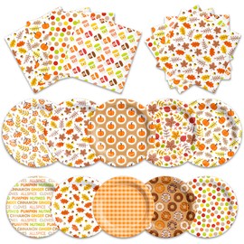 60Pcs Fall Plates and Napkins-Autumn Party Supplies Little Pumpkin Maple Leaf Dinnerware Kit for Thanksgiving,Birthday,Baby Shower