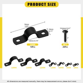 Mardatt Black 2 Hole Pipe Clamps, Set of 10 3/4 Inch (20 mm) U Pipe Clamps, Rigid Pipe Strap, Pipe Clamp Mounting Clamp, Metal Cable Clamps, Pipe Fixings